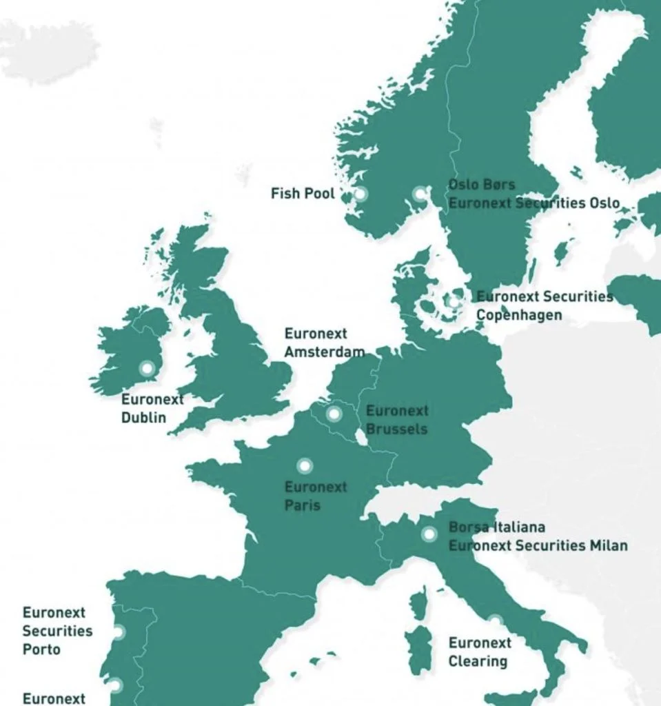 Les différentes places de marché Euronext en Europe
