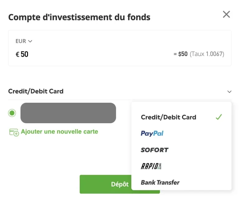 Alimenter votre compte eToro