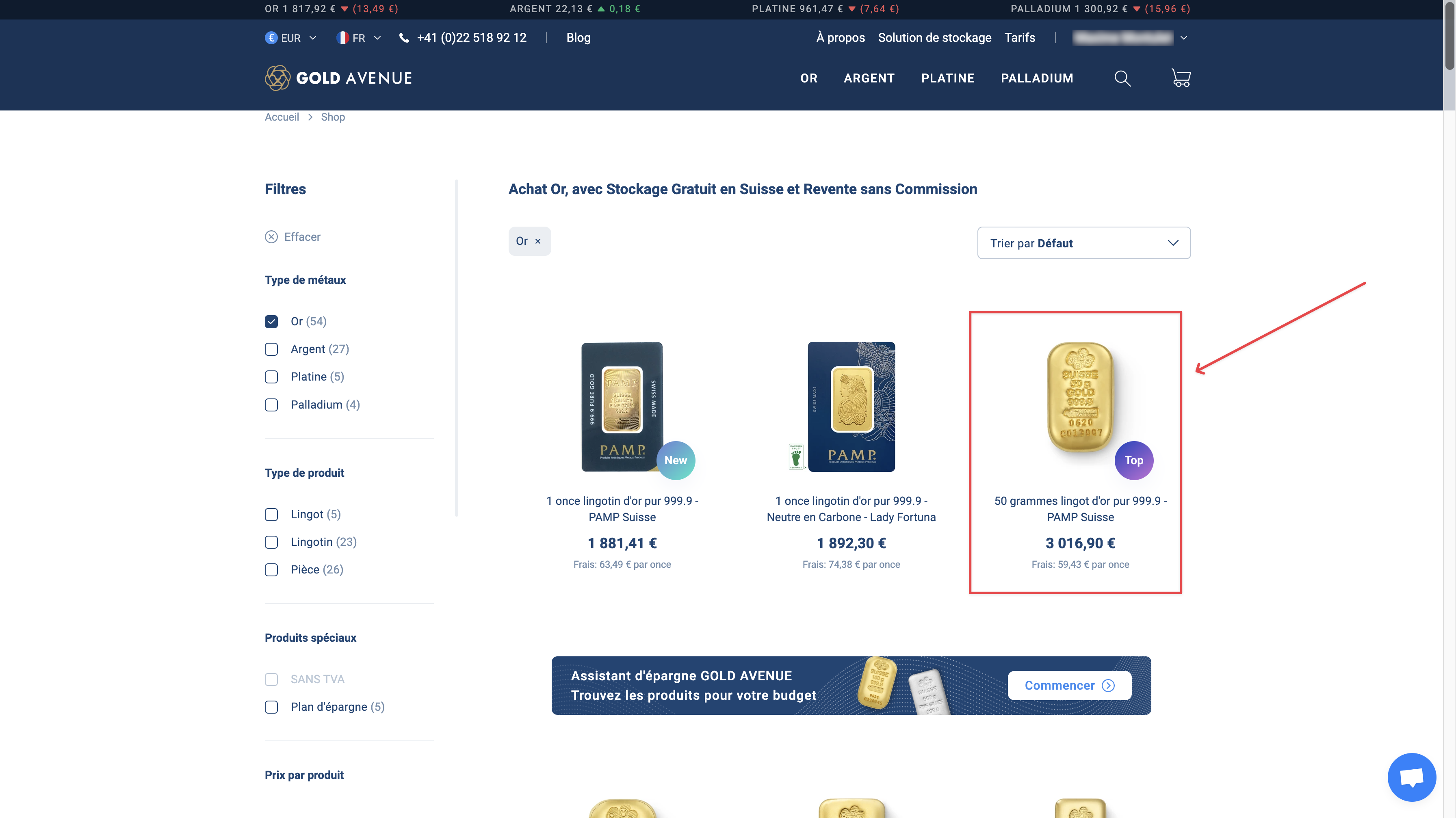 achat gold avenue