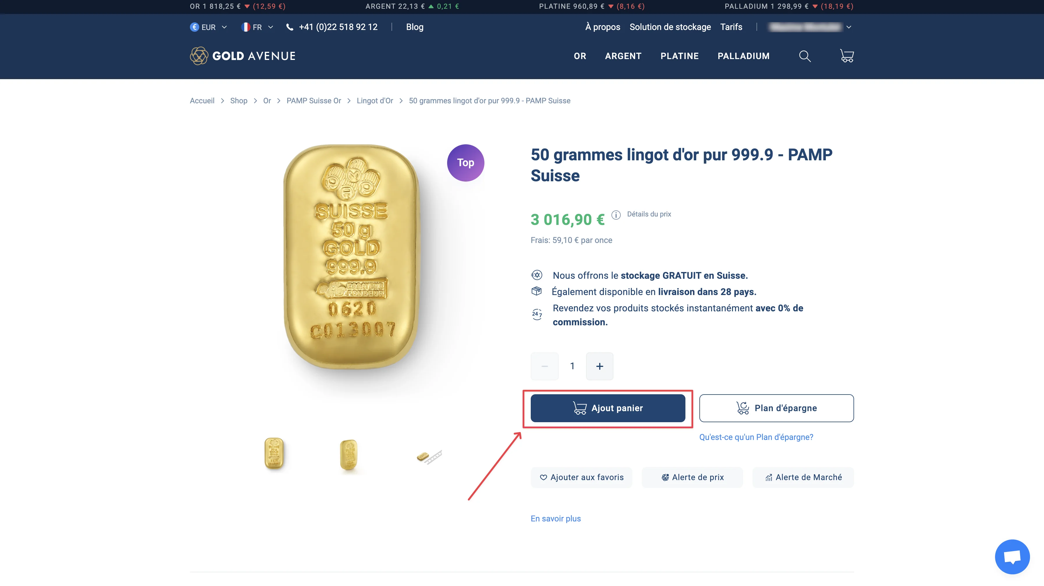 ajout au panier gold avenue