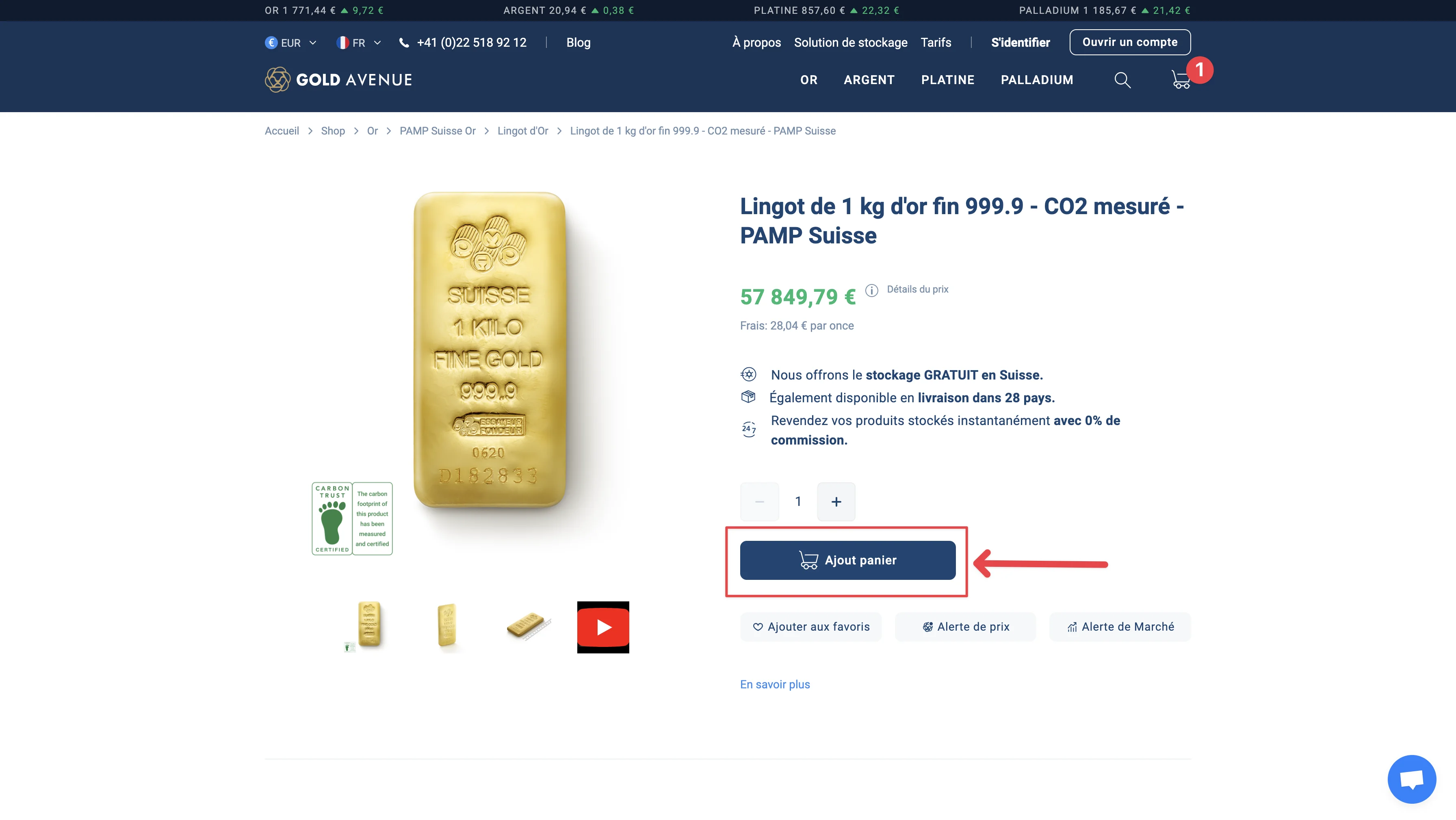 ajouter au panier lingot Gold Avenue