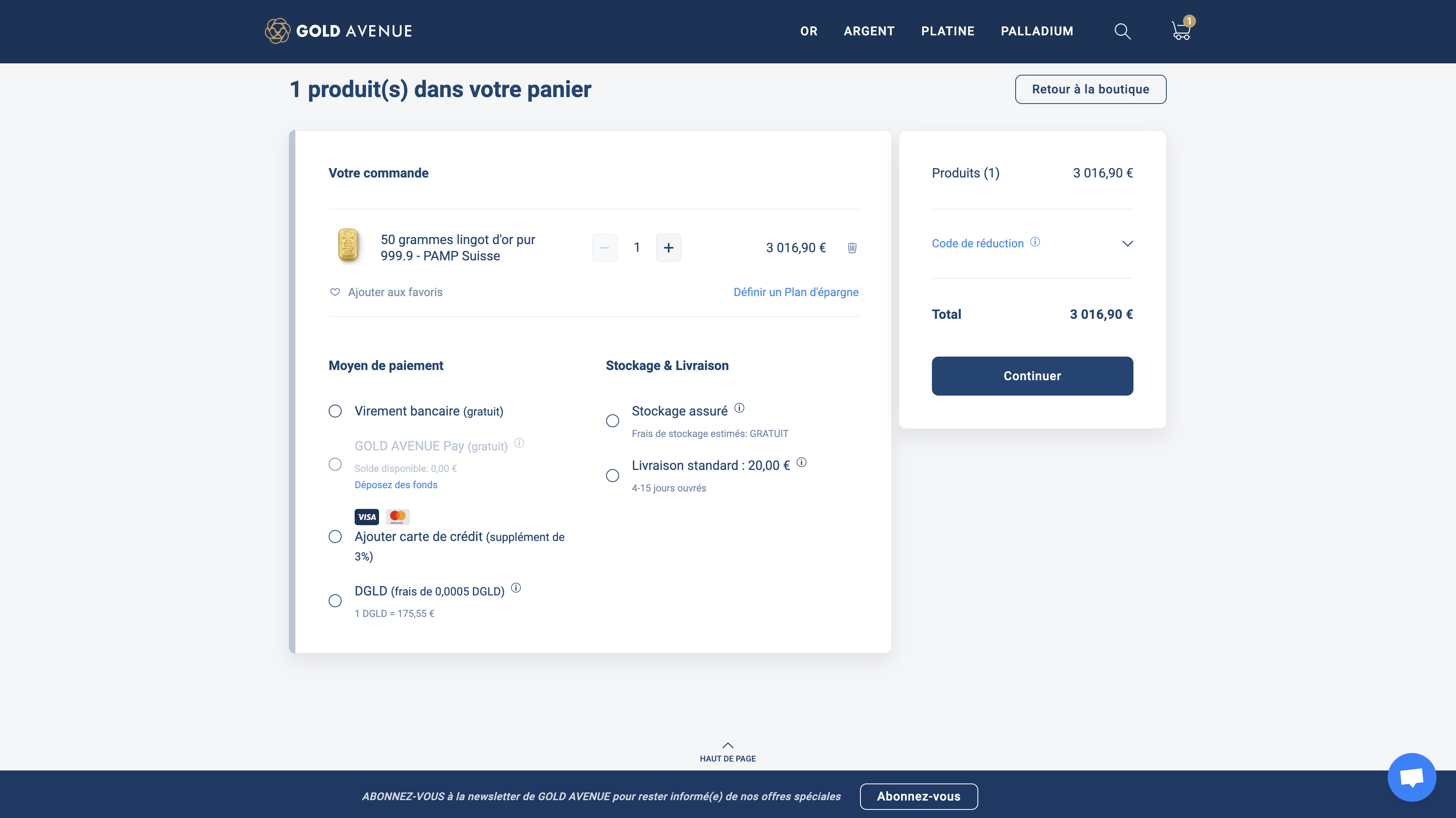 finaliser achat gold avenue