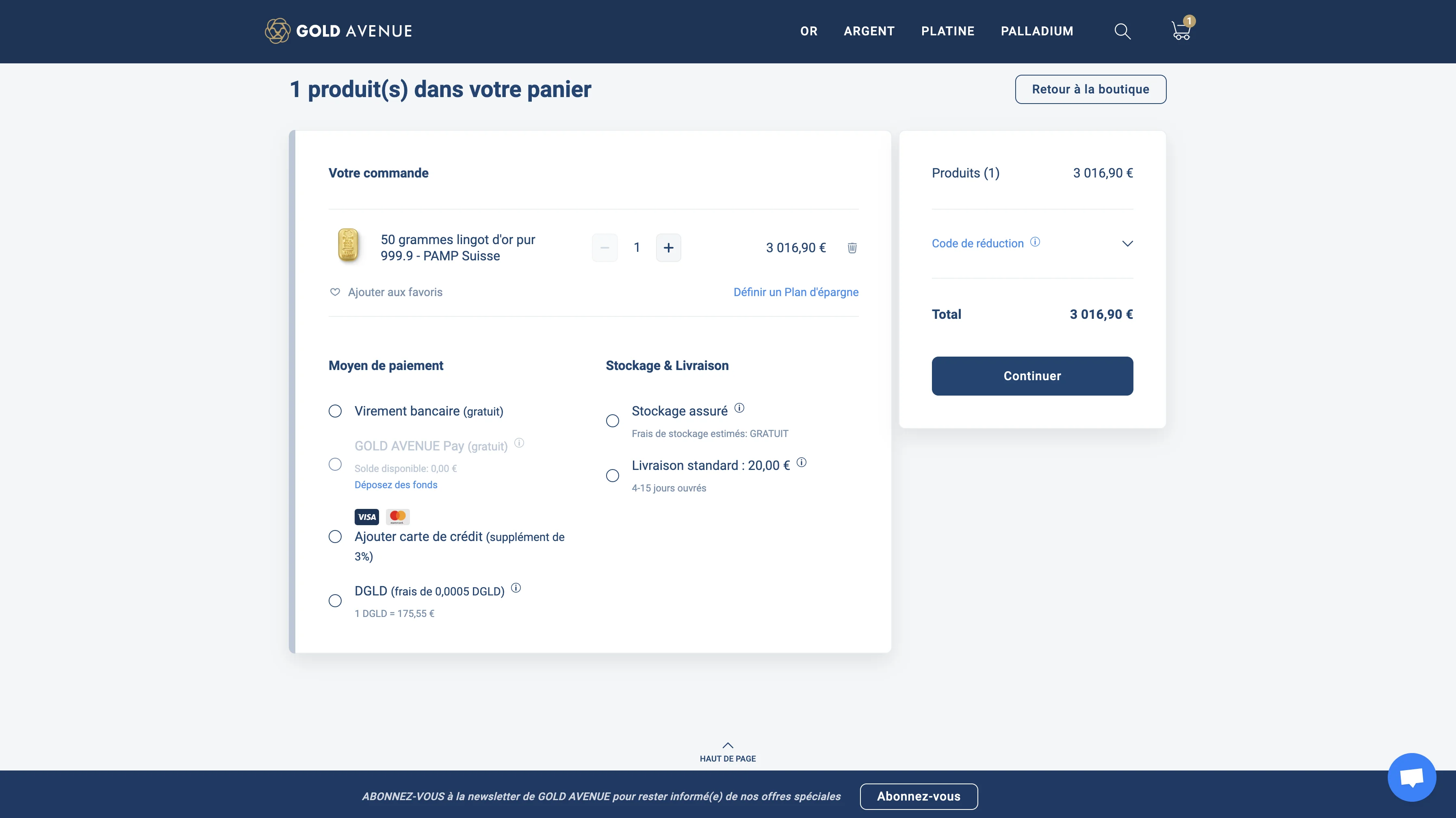 finaliser achat gold avenue