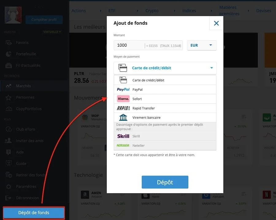 ajouter de l'argent etoro