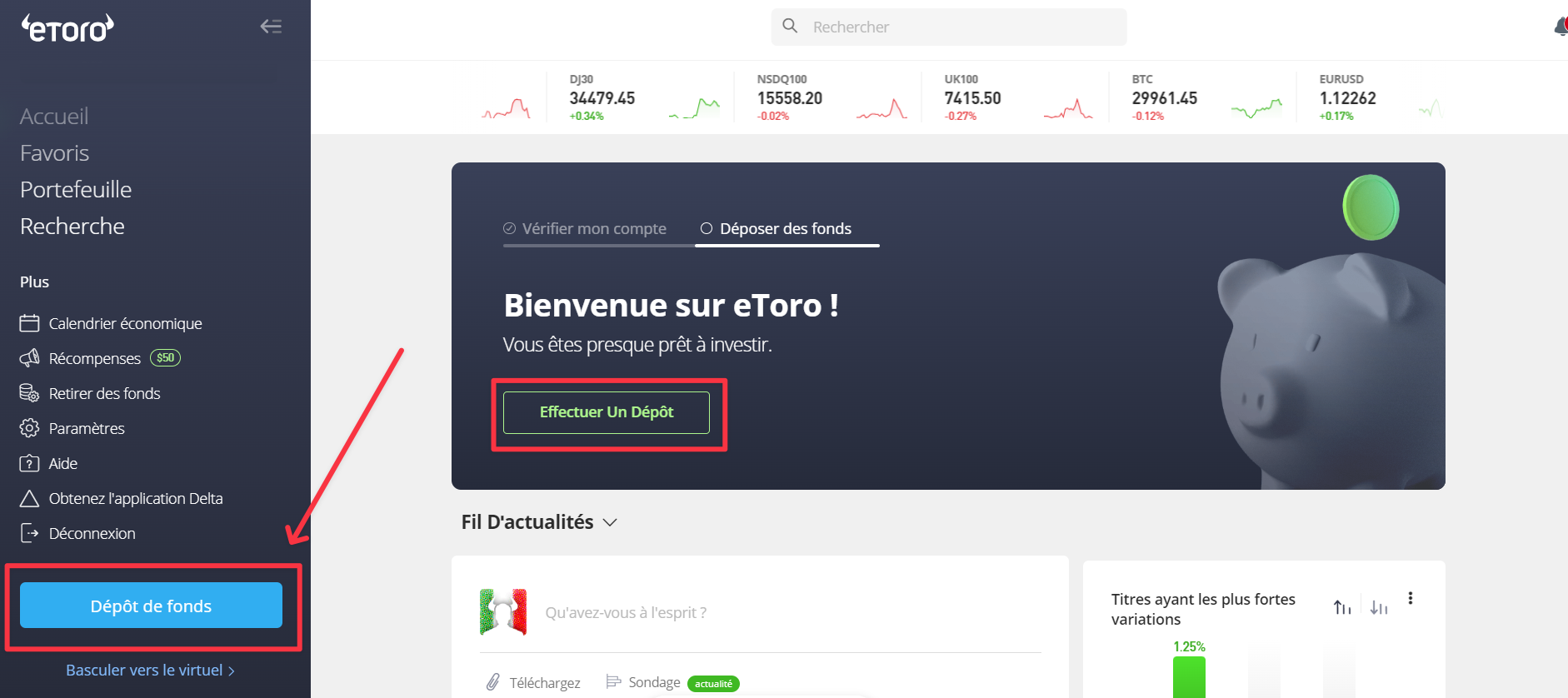 dépôt de fonds eToro