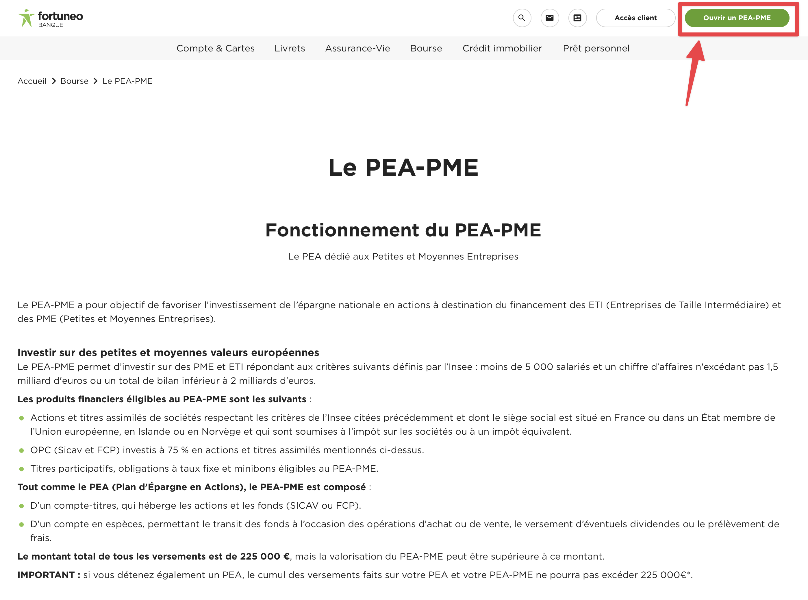 ouvrir pea pme fortuneo