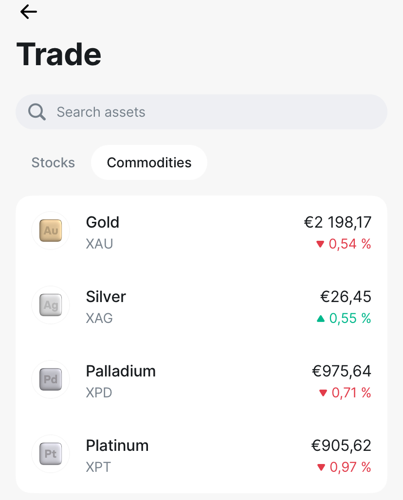 métaux précieux revolut