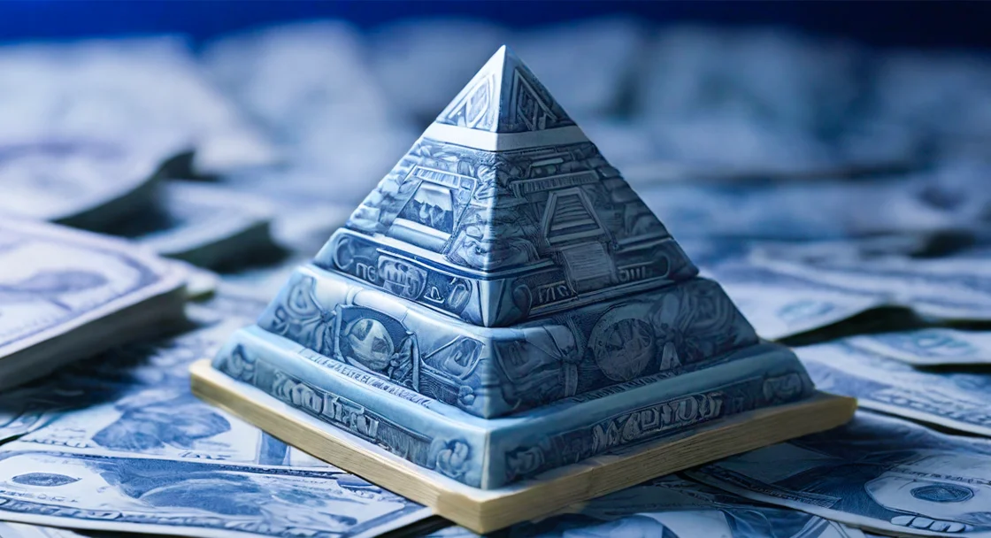 Bannière arnaque pyramide de ponzi